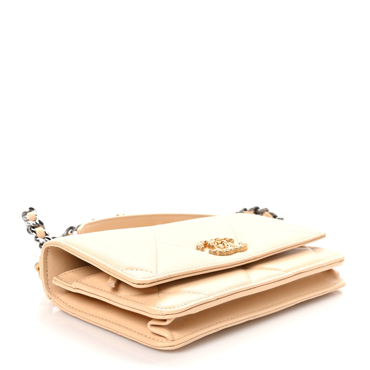 Lambskin Quilted Chanel 19 Wallet On Chain WOC Beige