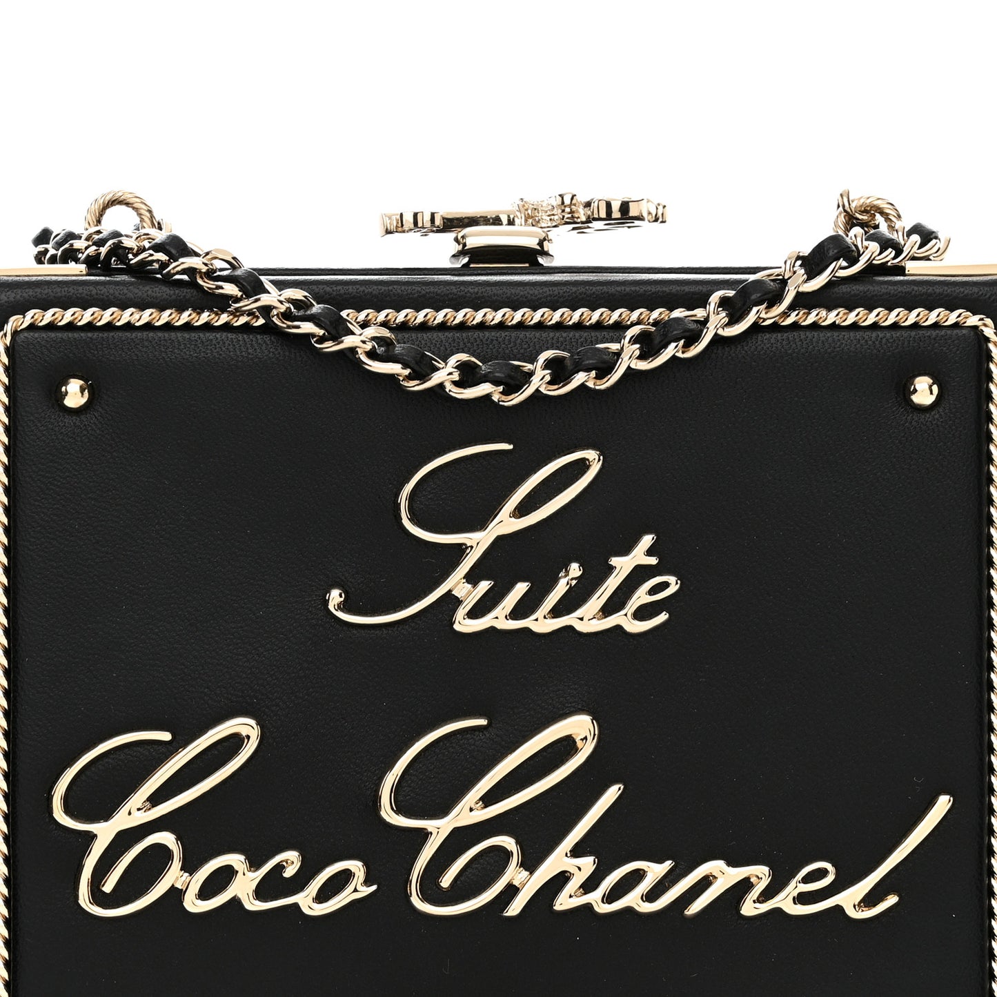 Lambskin Room Card Minaudiere Evening Bag Black Gold