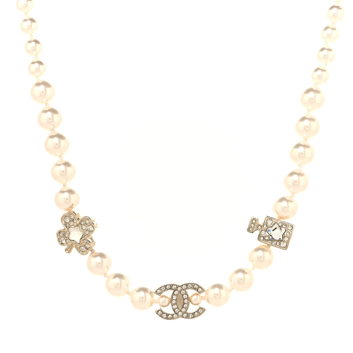 Pearl Crystal CC Short Charm Necklace Gold