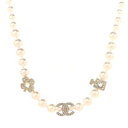 Chanel Pearl Crystal CC Short Charm Necklace Gold 1 of 5