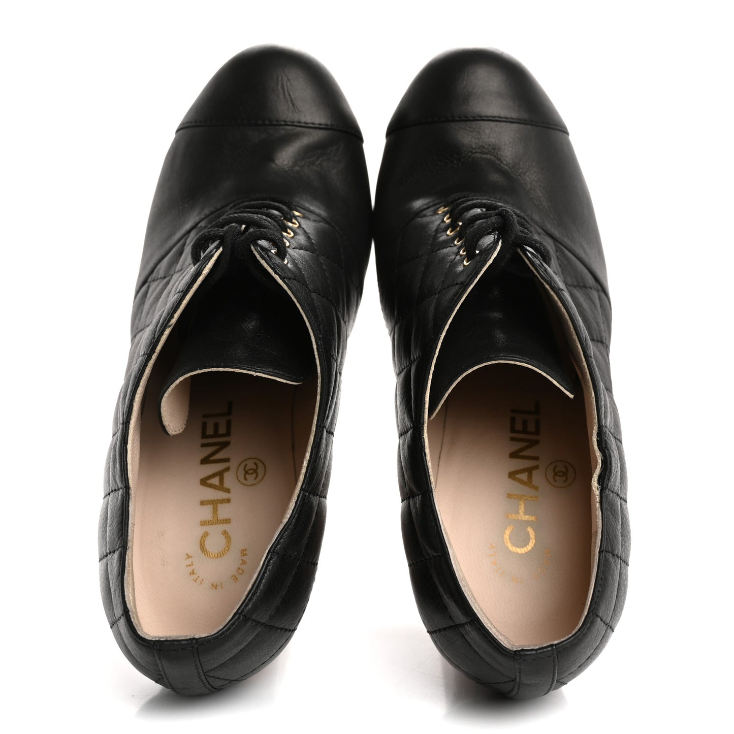 Lambskin Quilted Cap Toe Lace Up Booties 36 Black