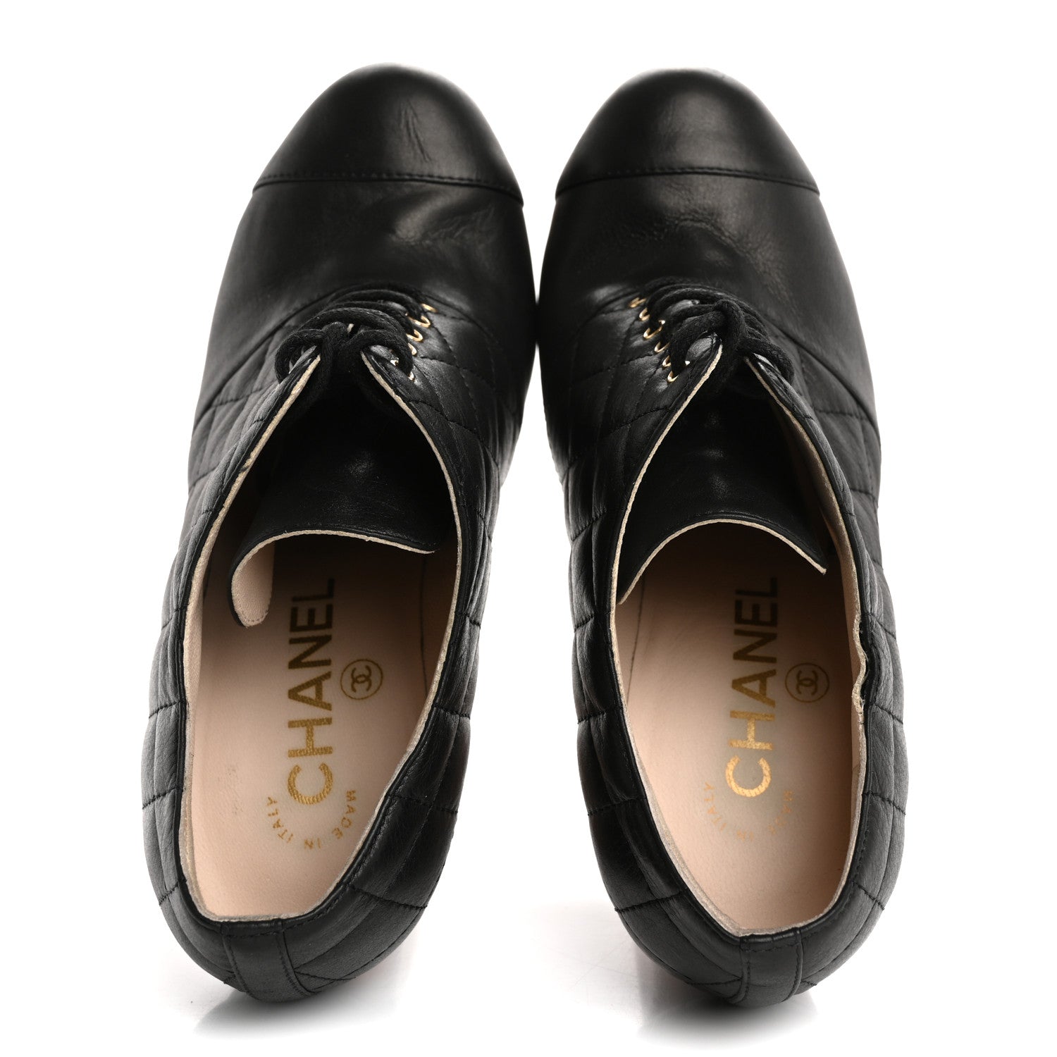 Chanel Lambskin Quilted Cap Toe Lace Up Booties 36 Black 2 of 13