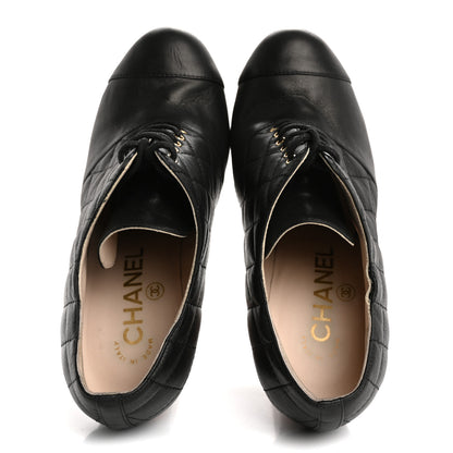 Chanel Lambskin Quilted Cap Toe Lace Up Booties 36 Black 2 of 13