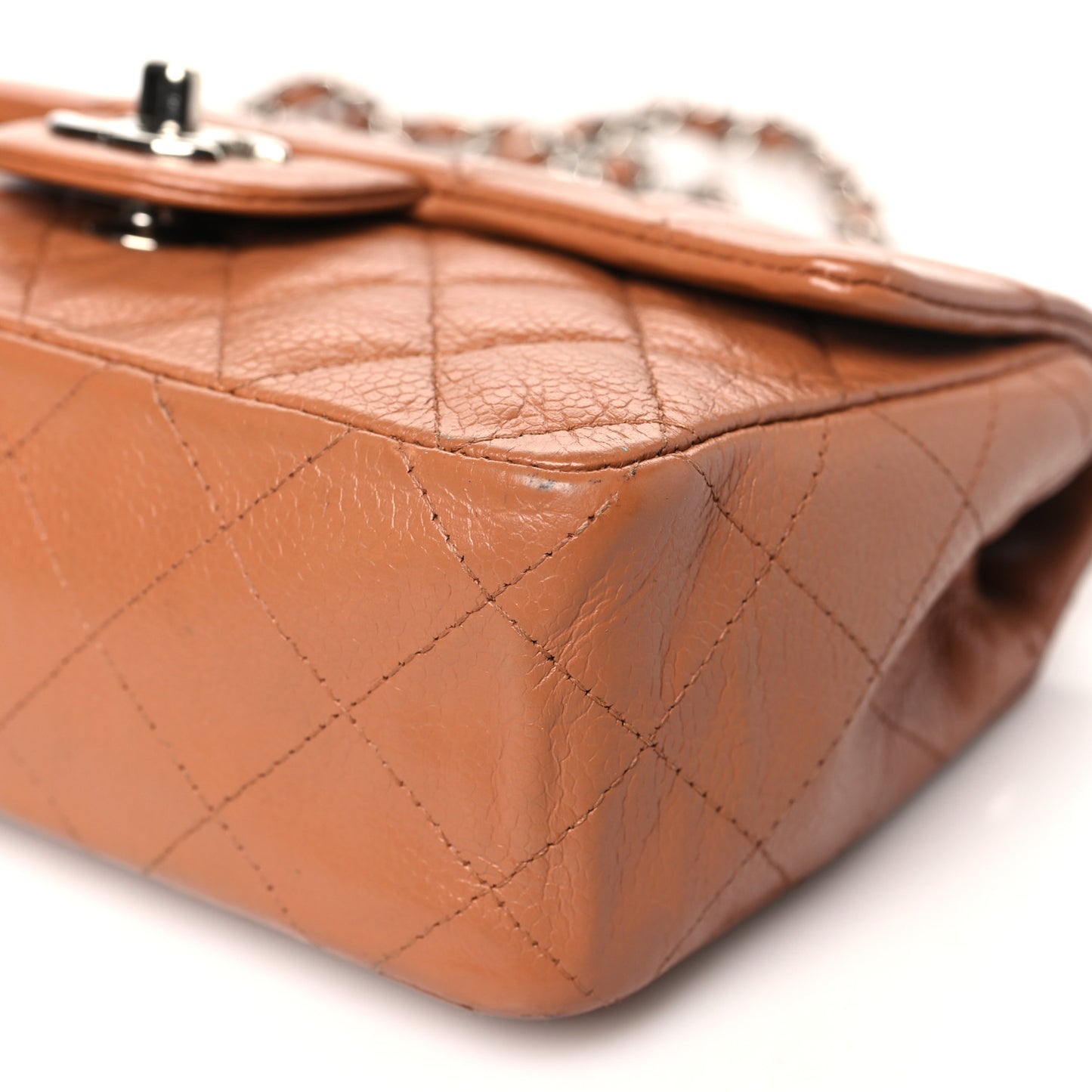 Caviar Quilted Mini Rectangular Flap Light Brown