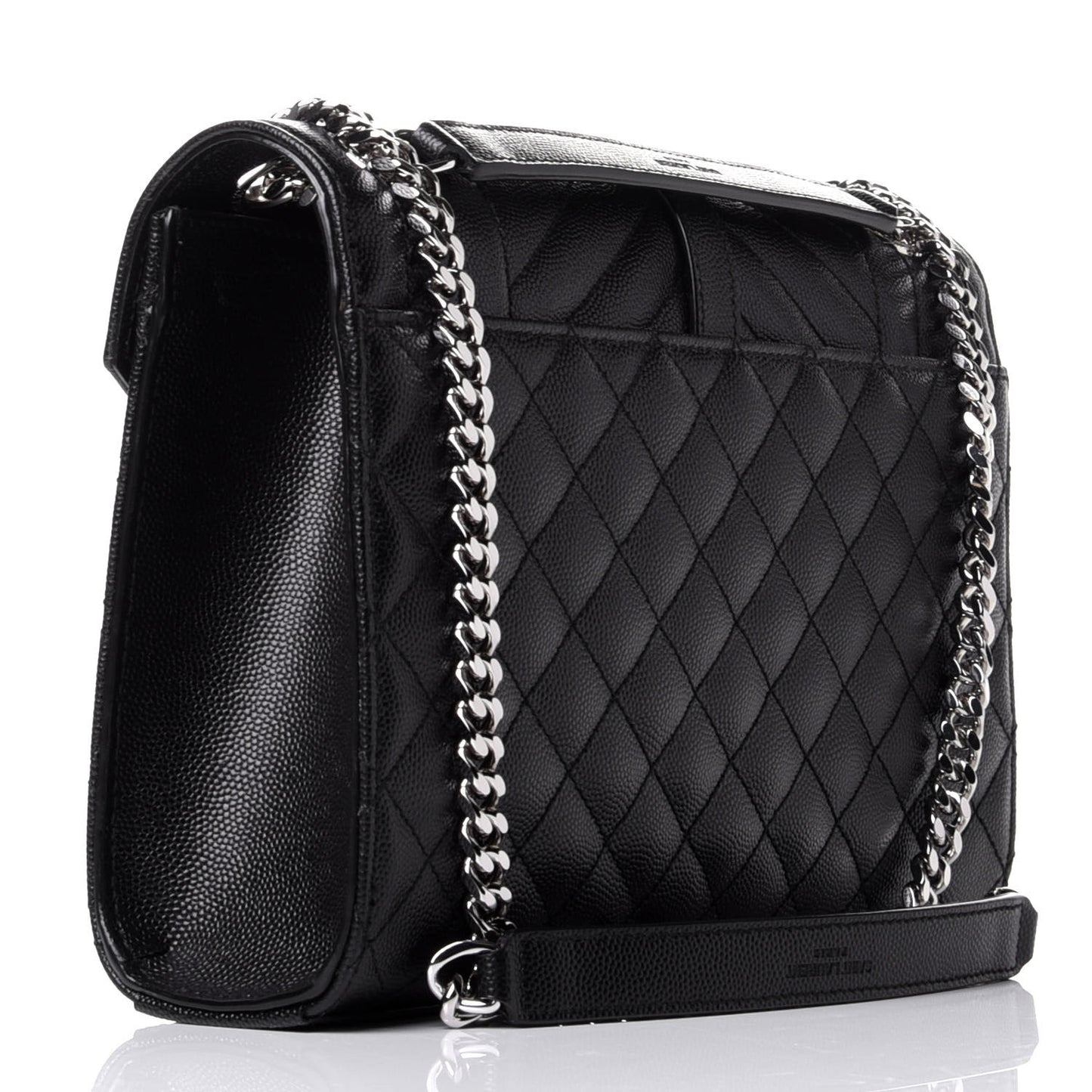 Grain De Poudre Textured Mixed Matelasse Triquilt Medium Monogram Satchel Black