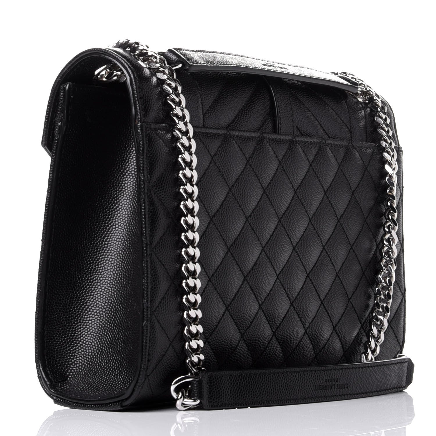 Saint Laurent Grain De Poudre Textured Mixed Matelasse Triquilt Medium Monogram Satchel Black 3 of 10