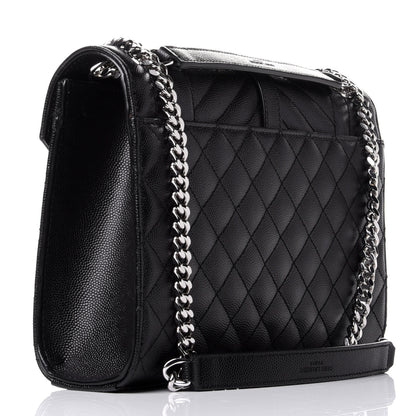 Saint Laurent Grain De Poudre Textured Mixed Matelasse Triquilt Medium Monogram Satchel Black 3 of 10
