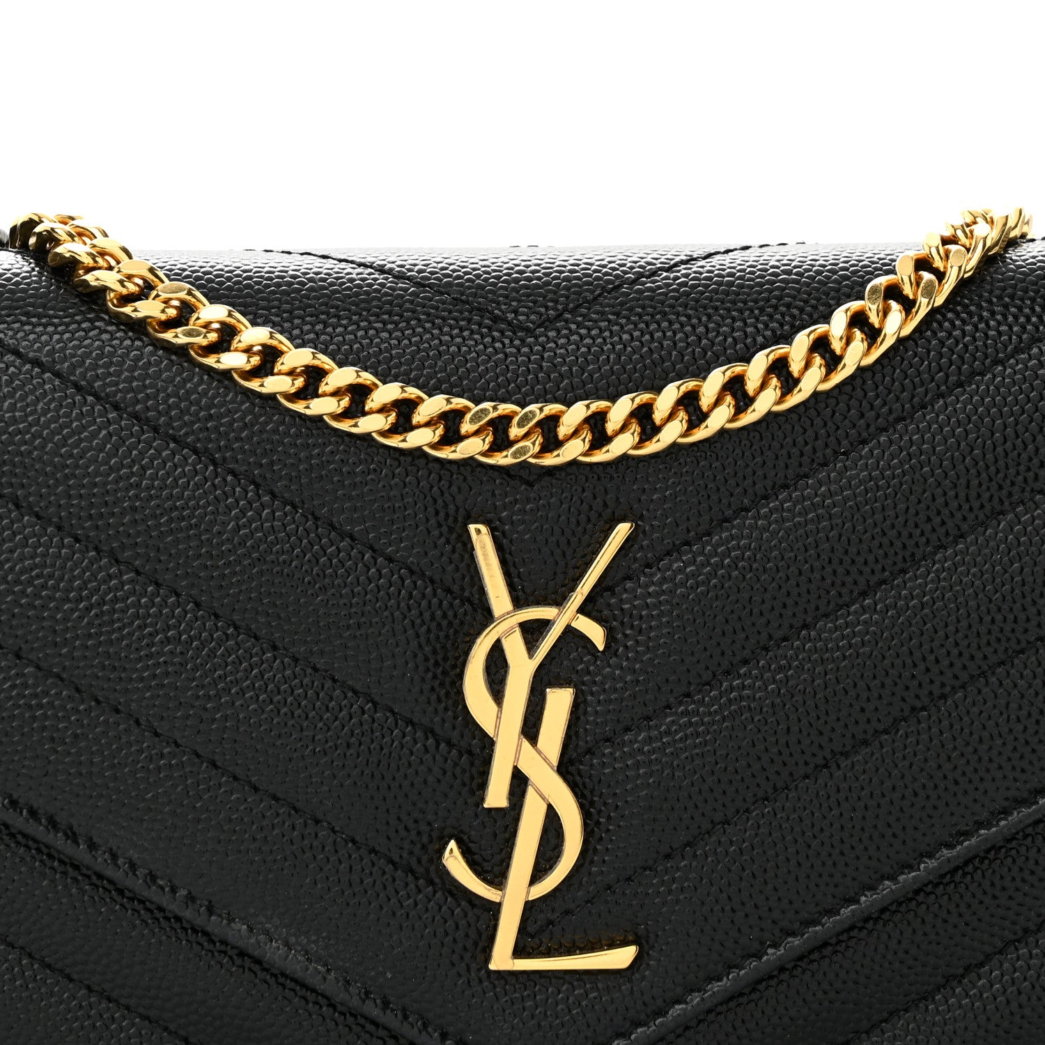 Saint Laurent Grain De Poudre Matelasse Chevron Monogram Envelope Chain Wallet Black 8 of 13