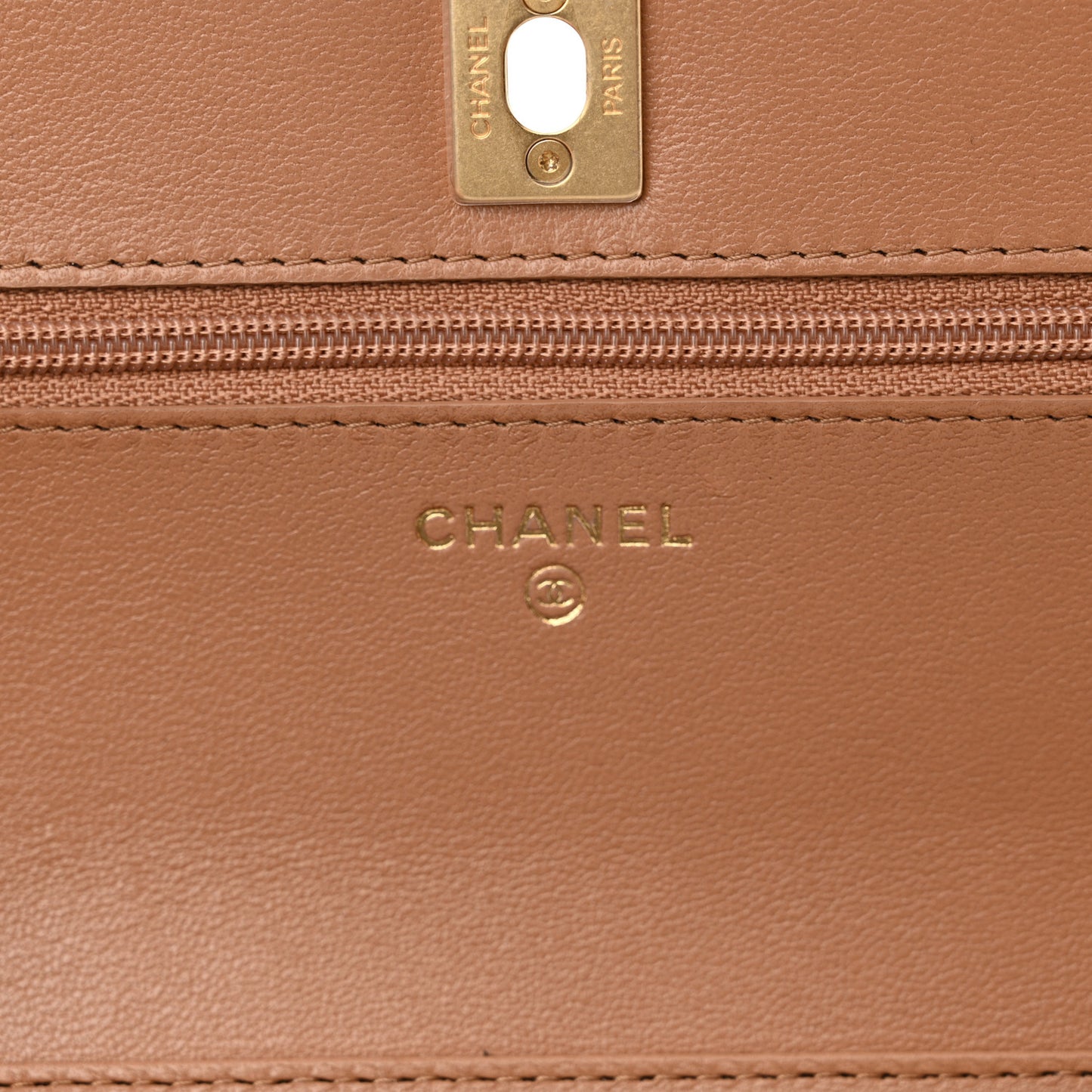 Lambskin Quilted CC Pearl Crush Wallet on Chain WOC Beige