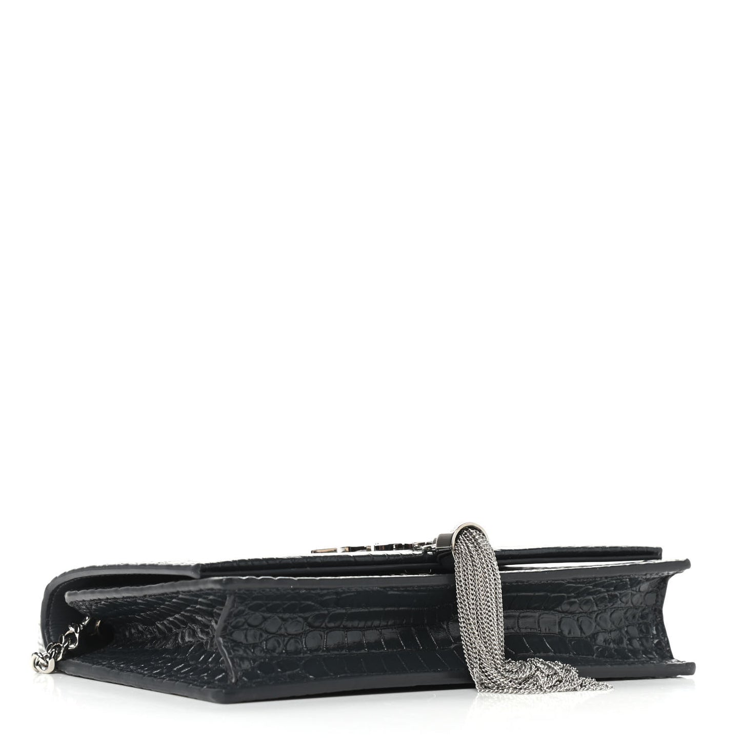 Calfskin Crocodile Embossed Kate Monogram Tassel Chain Wallet Dark Smog