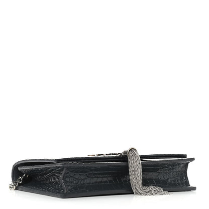 Saint Laurent Calfskin Crocodile Embossed Kate Monogram Tassel Chain Wallet Dark Smog 4 of 8