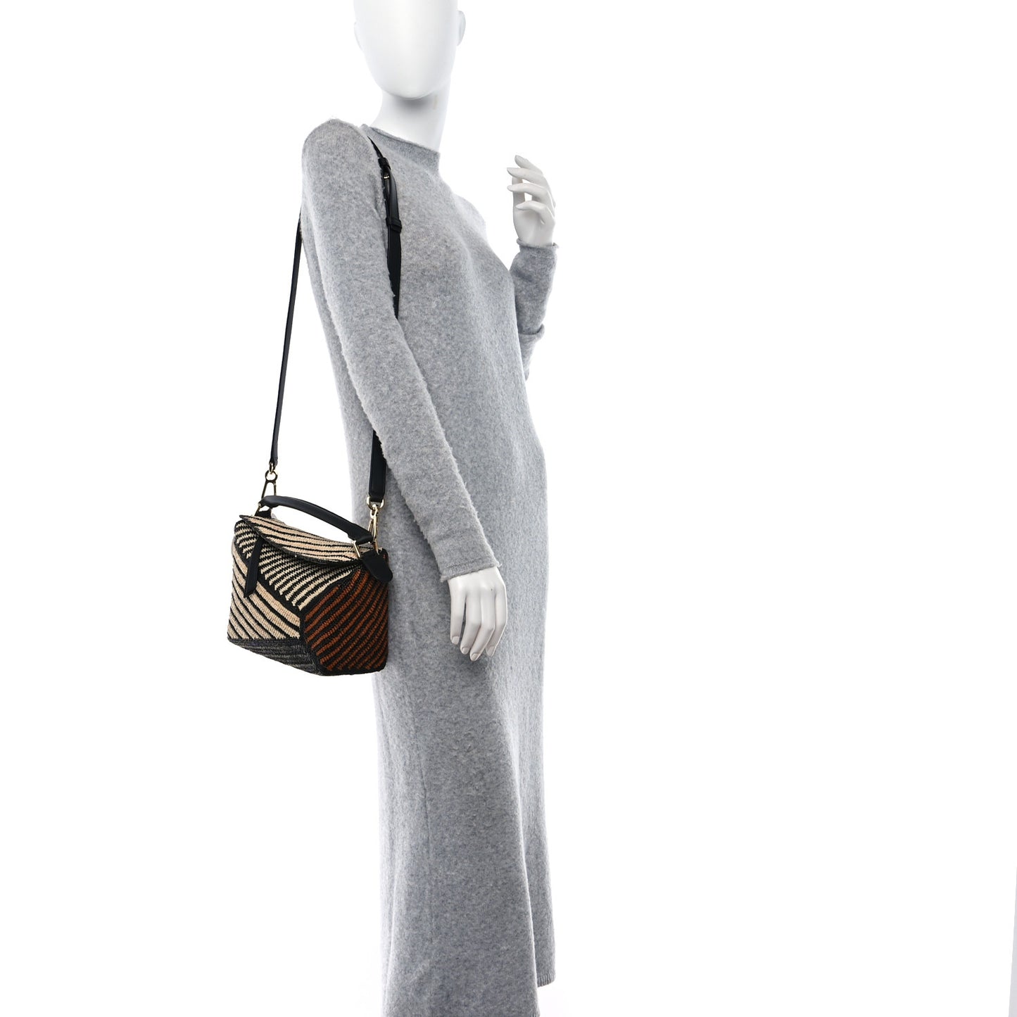 Raffia Calfskin Small Puzzle Bag Natural Honey Gold