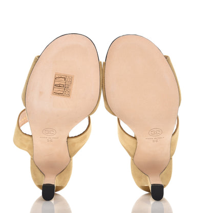 Chanel Suede Pearl Heel Sandals 35 Beige 5 of 9