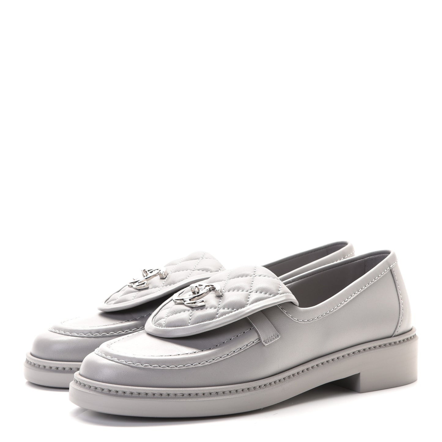 Lambskin Quilted CC Turnlock Loafers 36.5 Grey
