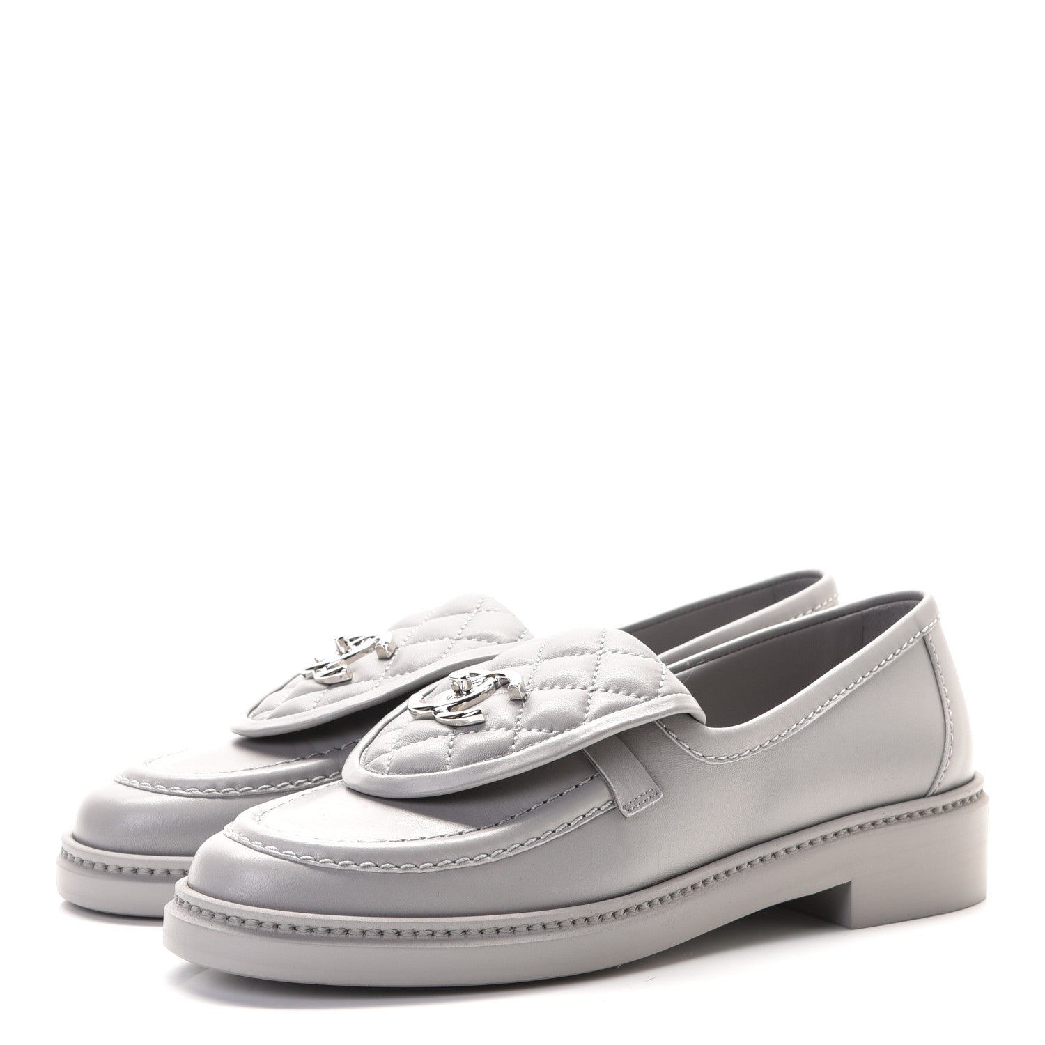 Chanel Lambskin Quilted CC Turnlock Loafers 36.5 Grey 12 of 20