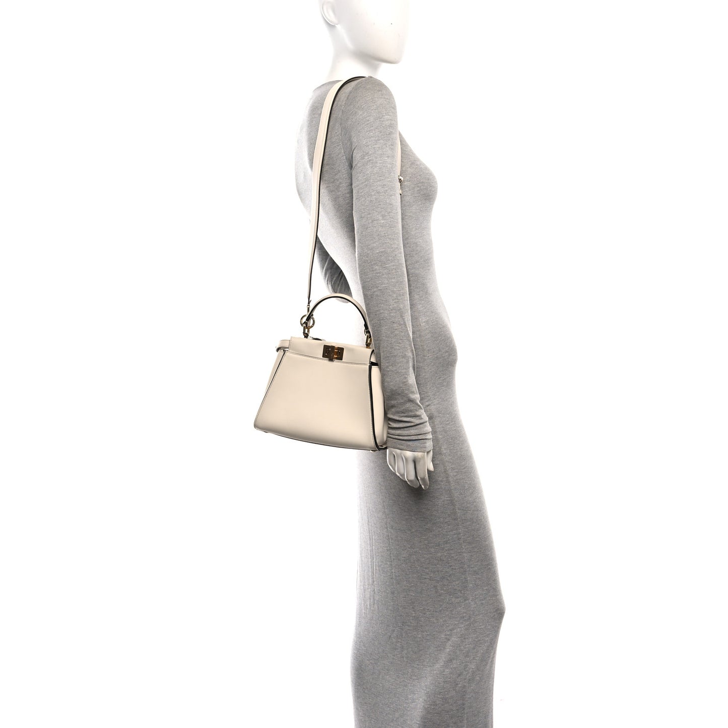 Vitello Seta Suede FF Mini Peekaboo Iconic Satchel  Uovo Sigaro Marrone