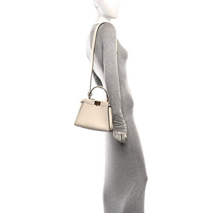 Fendi Vitello Seta Suede FF Mini Peekaboo Iconic Satchel  Uovo Sigaro Marrone 3 of 9