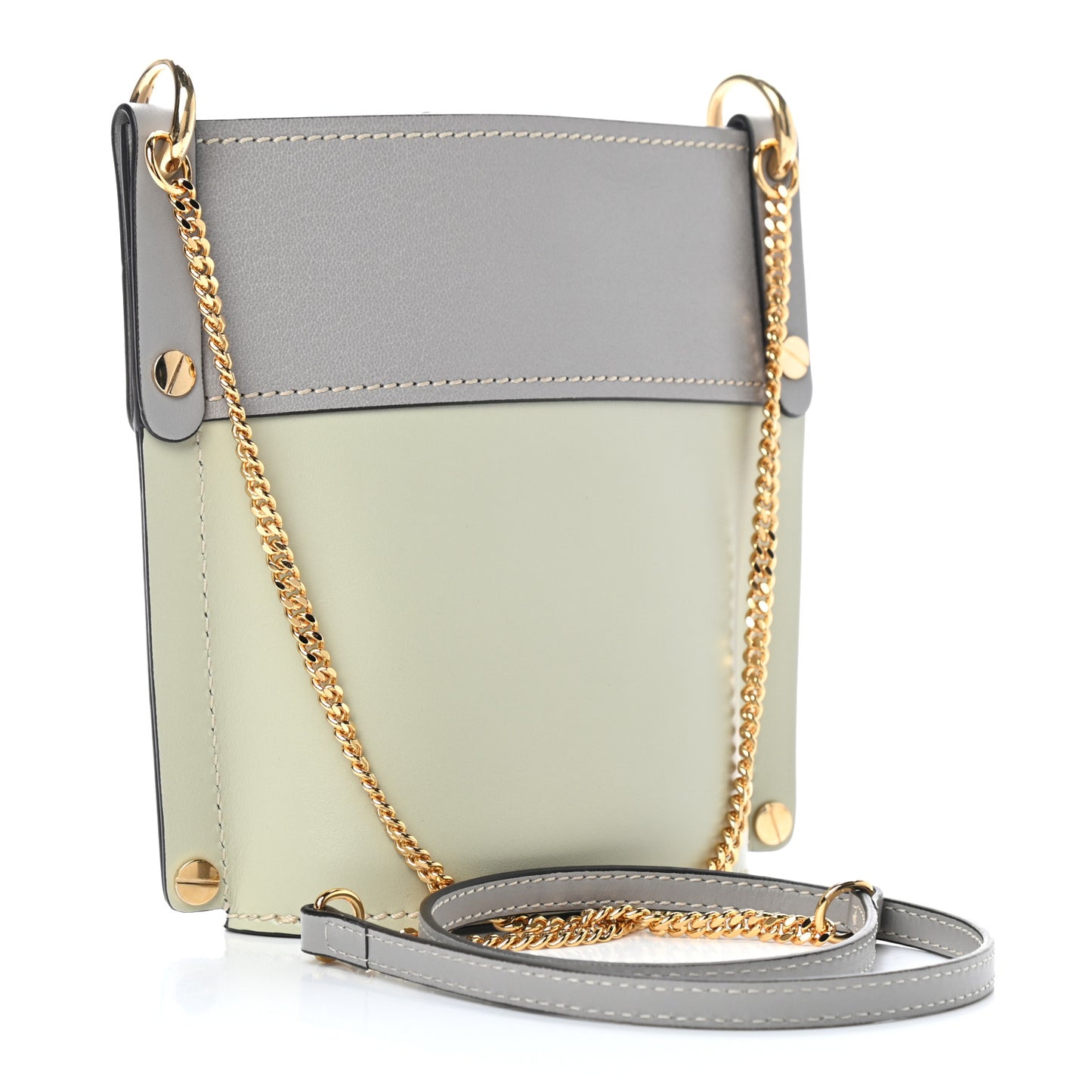 Shiny Calfskin Goatskin Mini Aby Bi-Color Bucket Light Eucalyptus