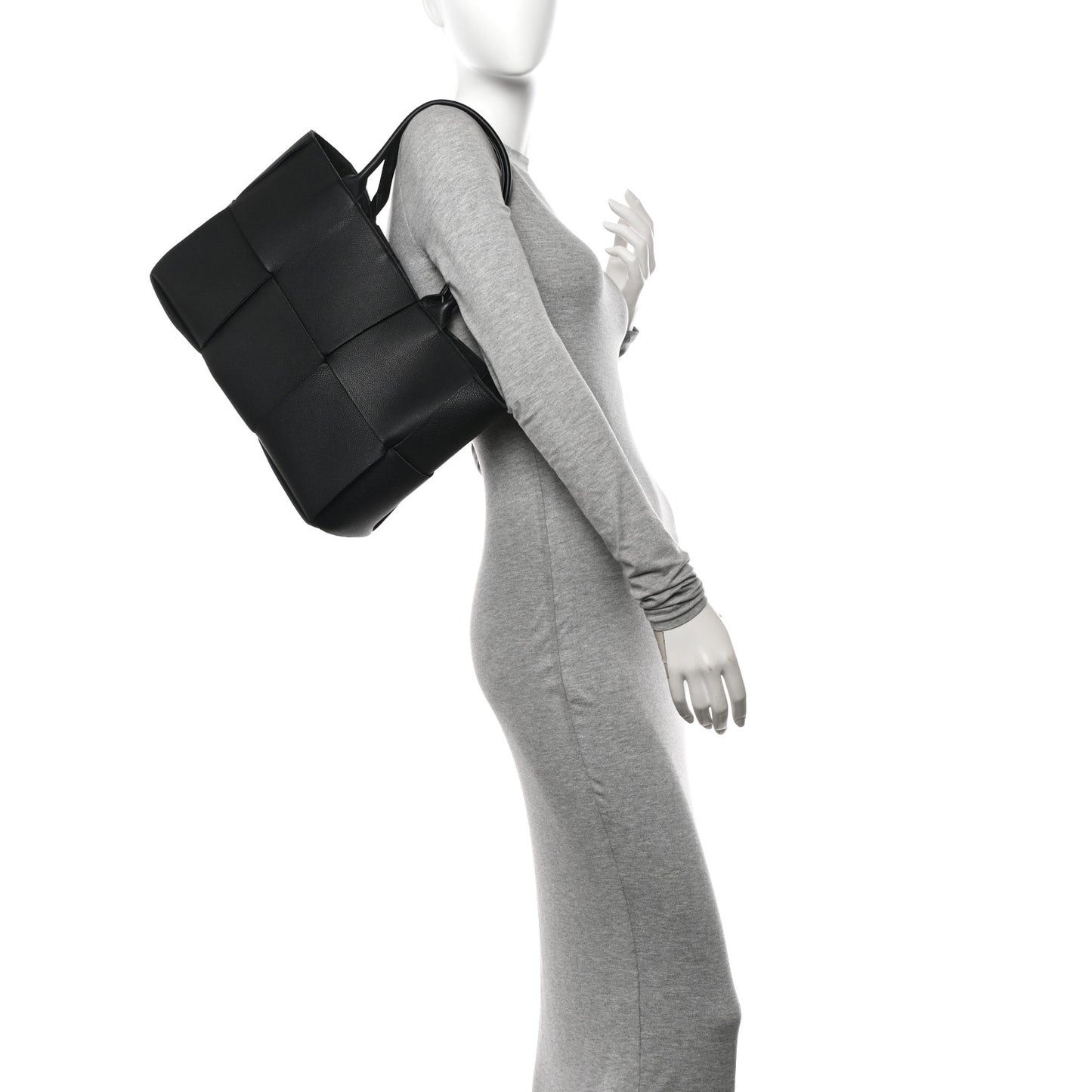 Grained Calfskin Maxi Intrecciato Arco Tote Black