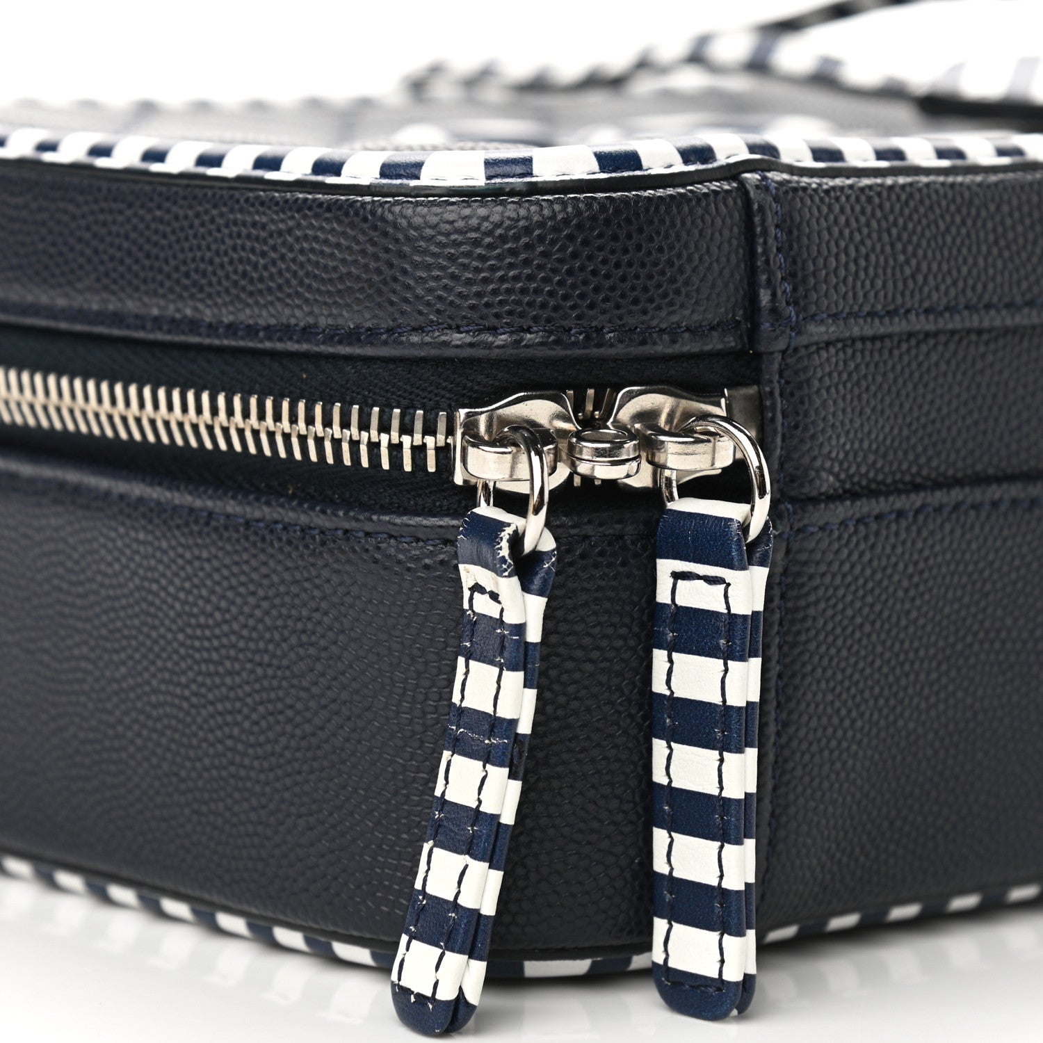 Chanel Caviar Quilted Striped Medium CC Filigree Vanity Case Navy White 9 of 11