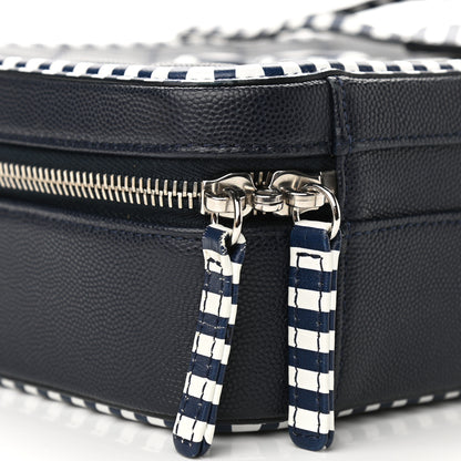 Chanel Caviar Quilted Striped Medium CC Filigree Vanity Case Navy White 9 of 11