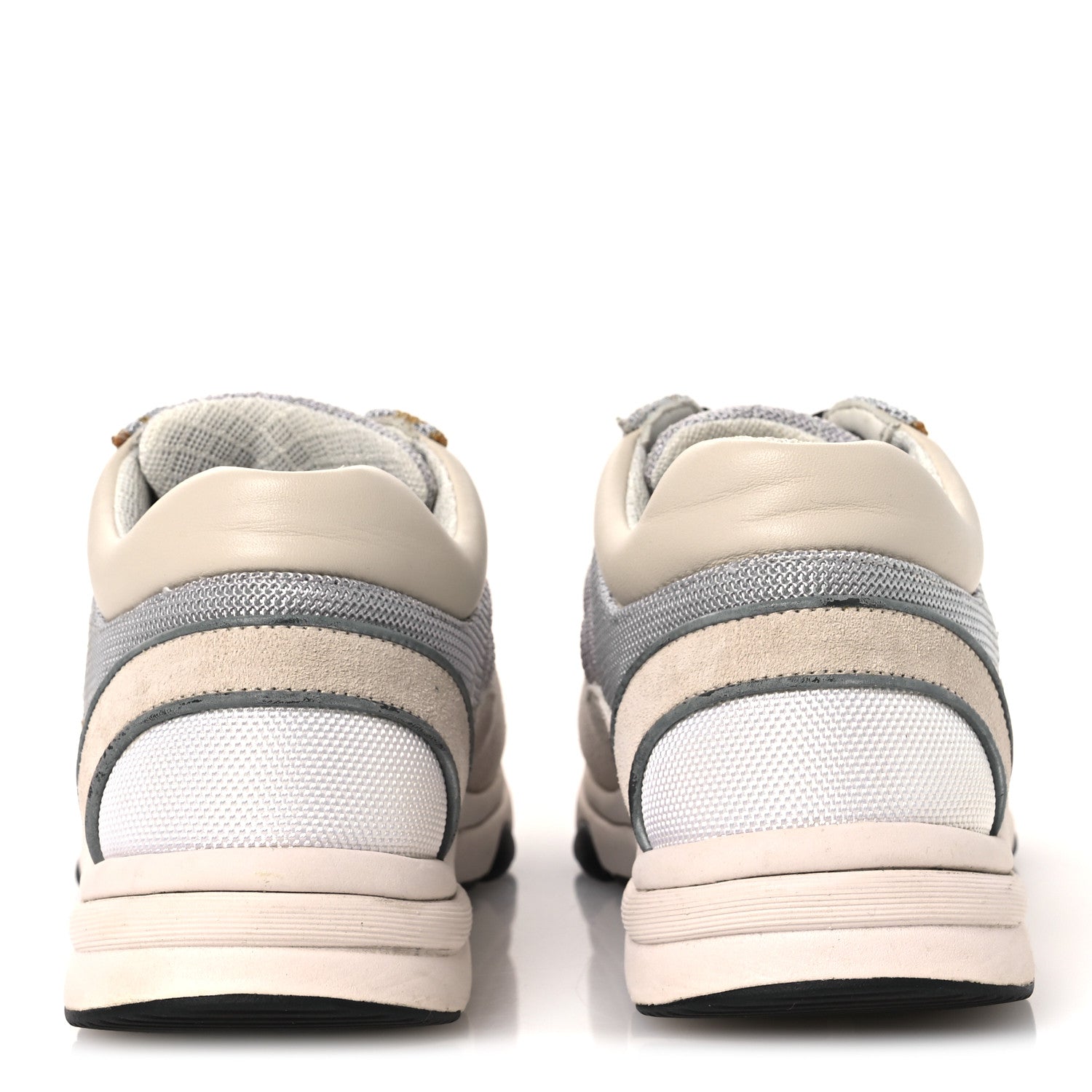 Chanel Mesh Suede Calfskin Grained Calfskin Womens CC Sneakers 37 Grey White 6 of 17