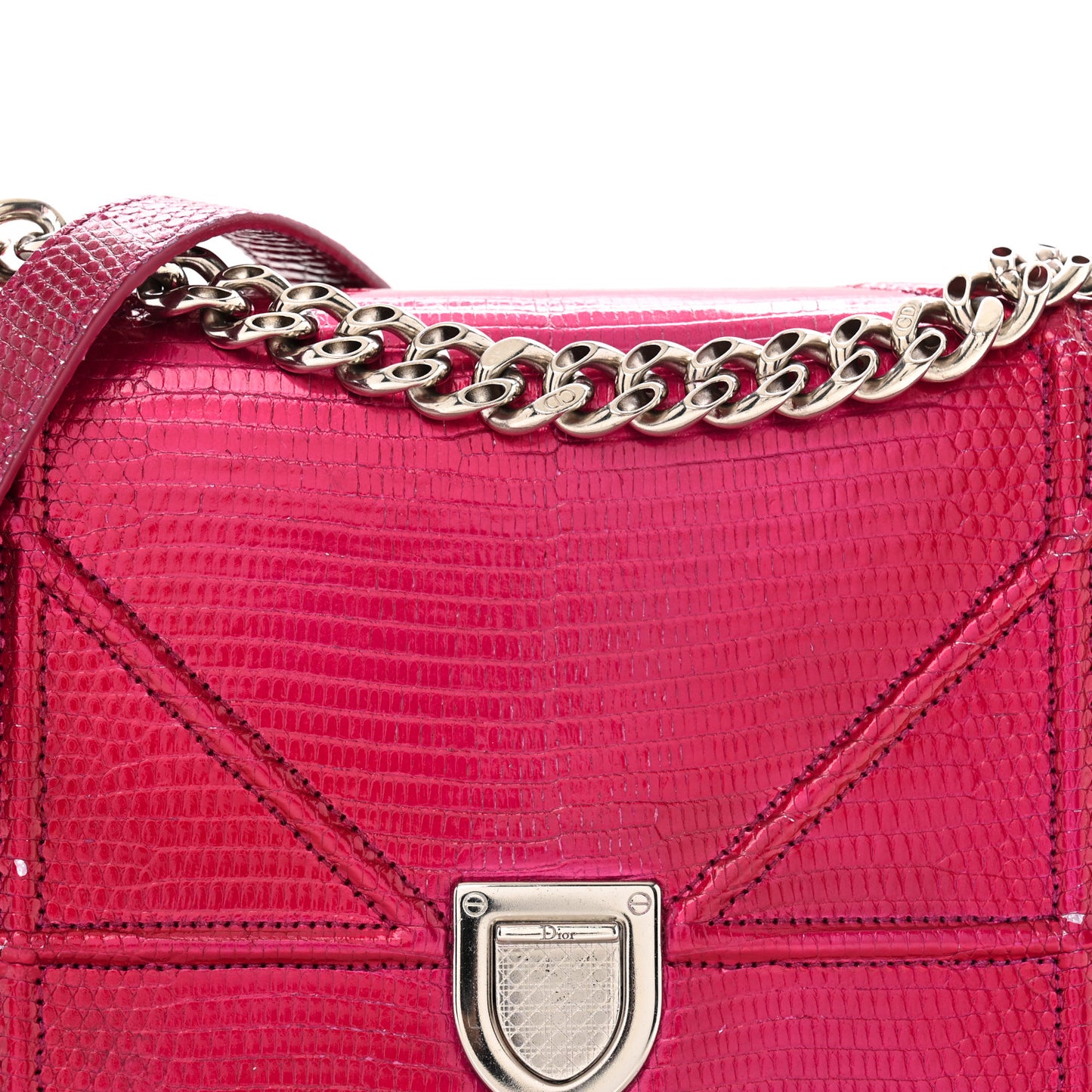 Metallic Lizard Small Diorama Flap Bag Fuchsia