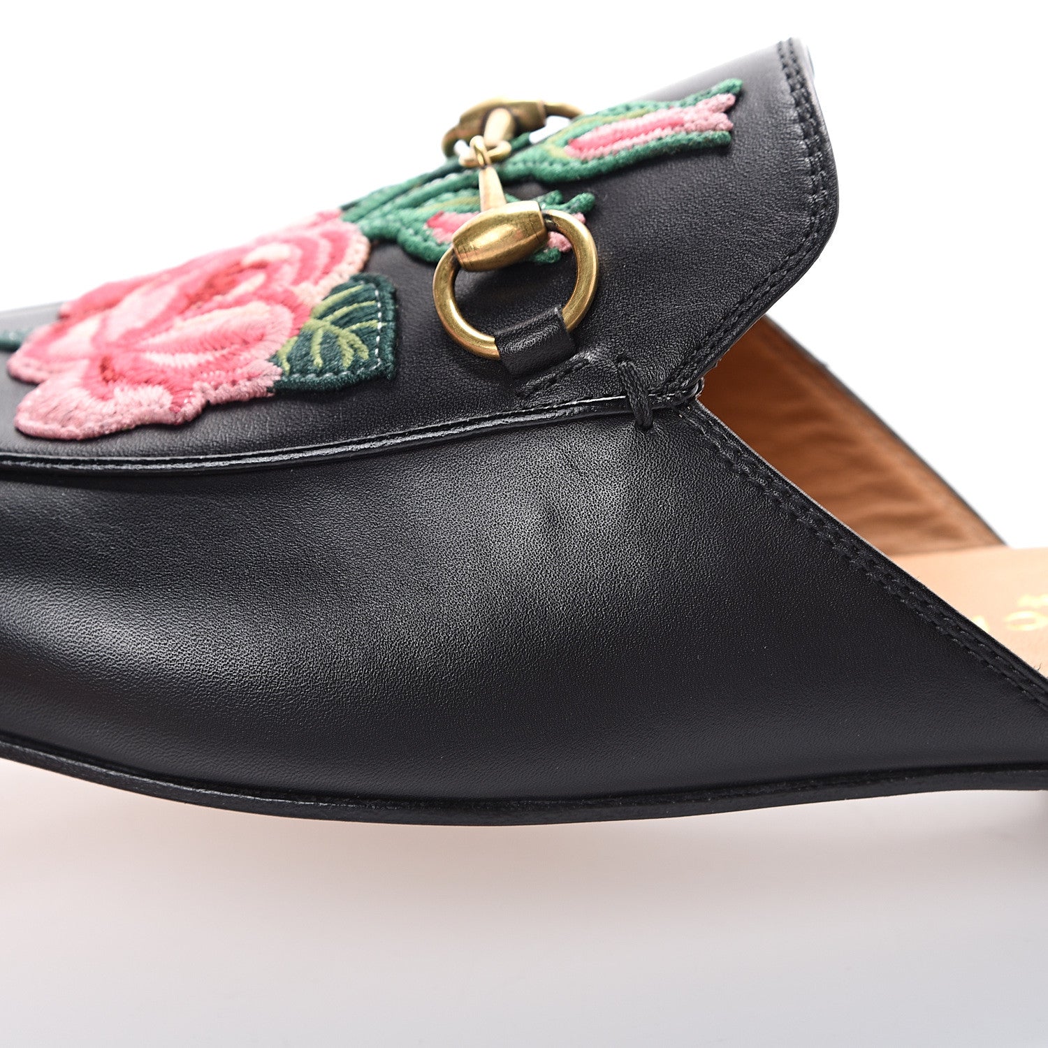 Gucci Calfskin Flower Embroidered Princetown Slippers 36 Black 8 of 10