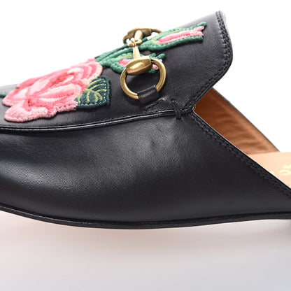 Gucci Calfskin Flower Embroidered Princetown Slippers 36 Black 8 of 10
