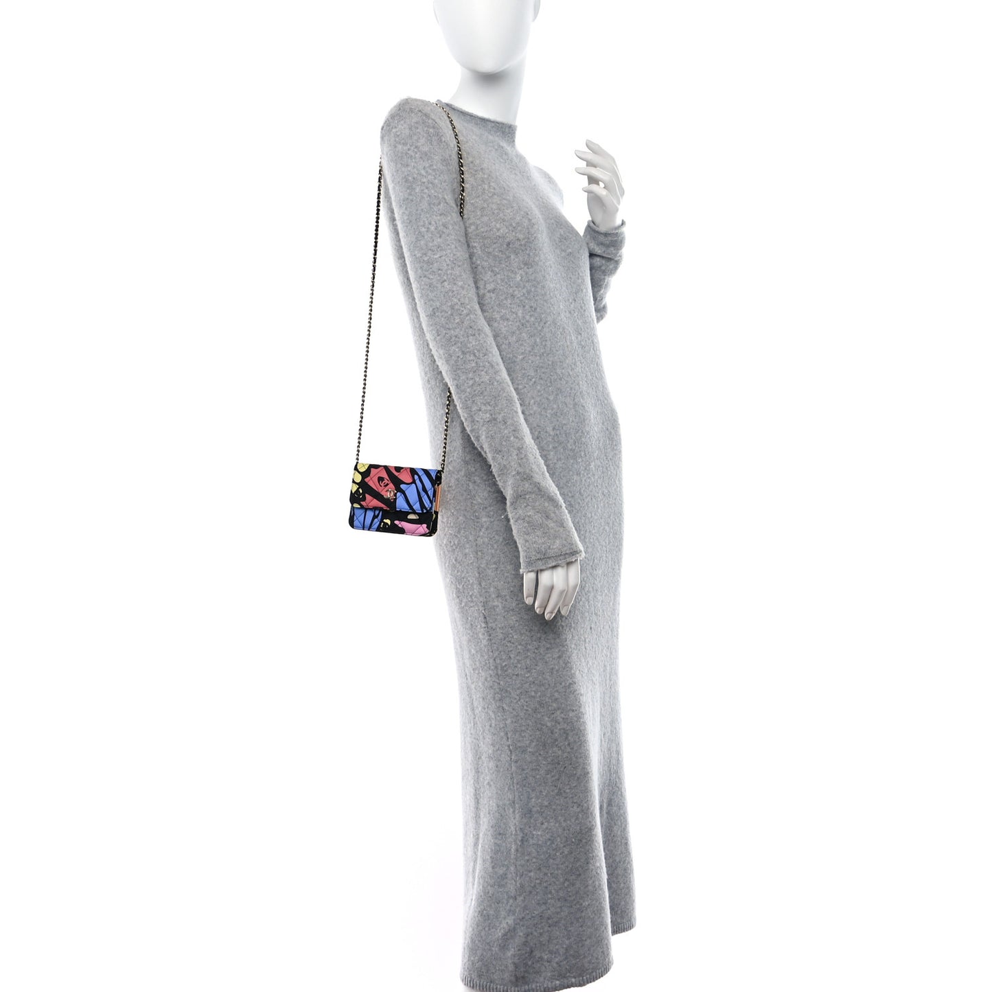 Canvas Printed CC Mini Clutch With Chain Multicolor