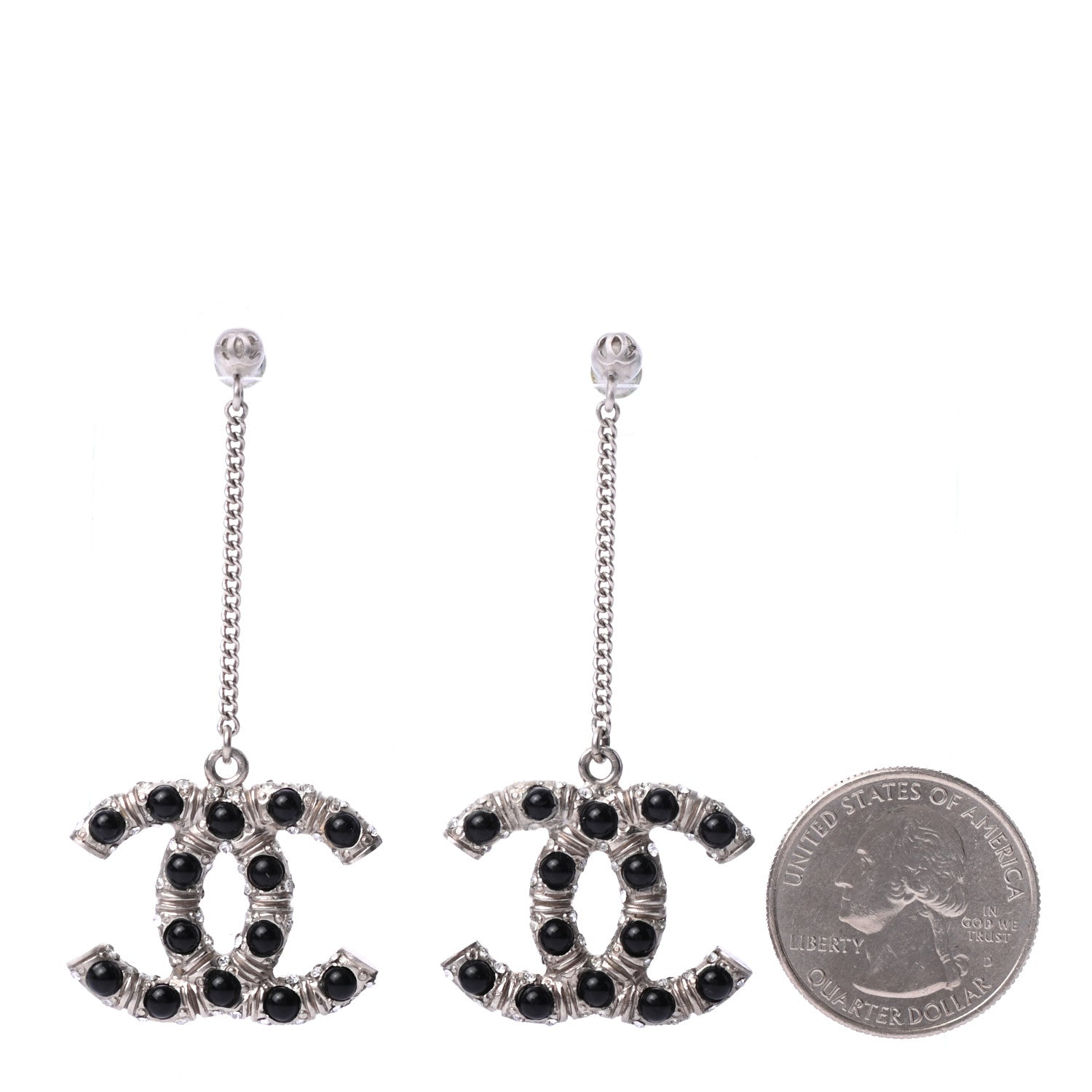 Chanel Crystal CC Drop Earrings Black 2 of 4