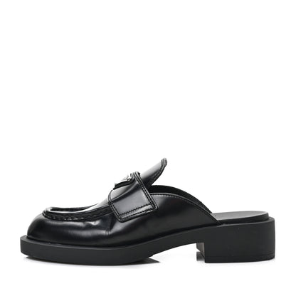 Prada Spazzolato Metal Triangle Logo 40mm Loafer Mules 36.5 Black 1 of 8