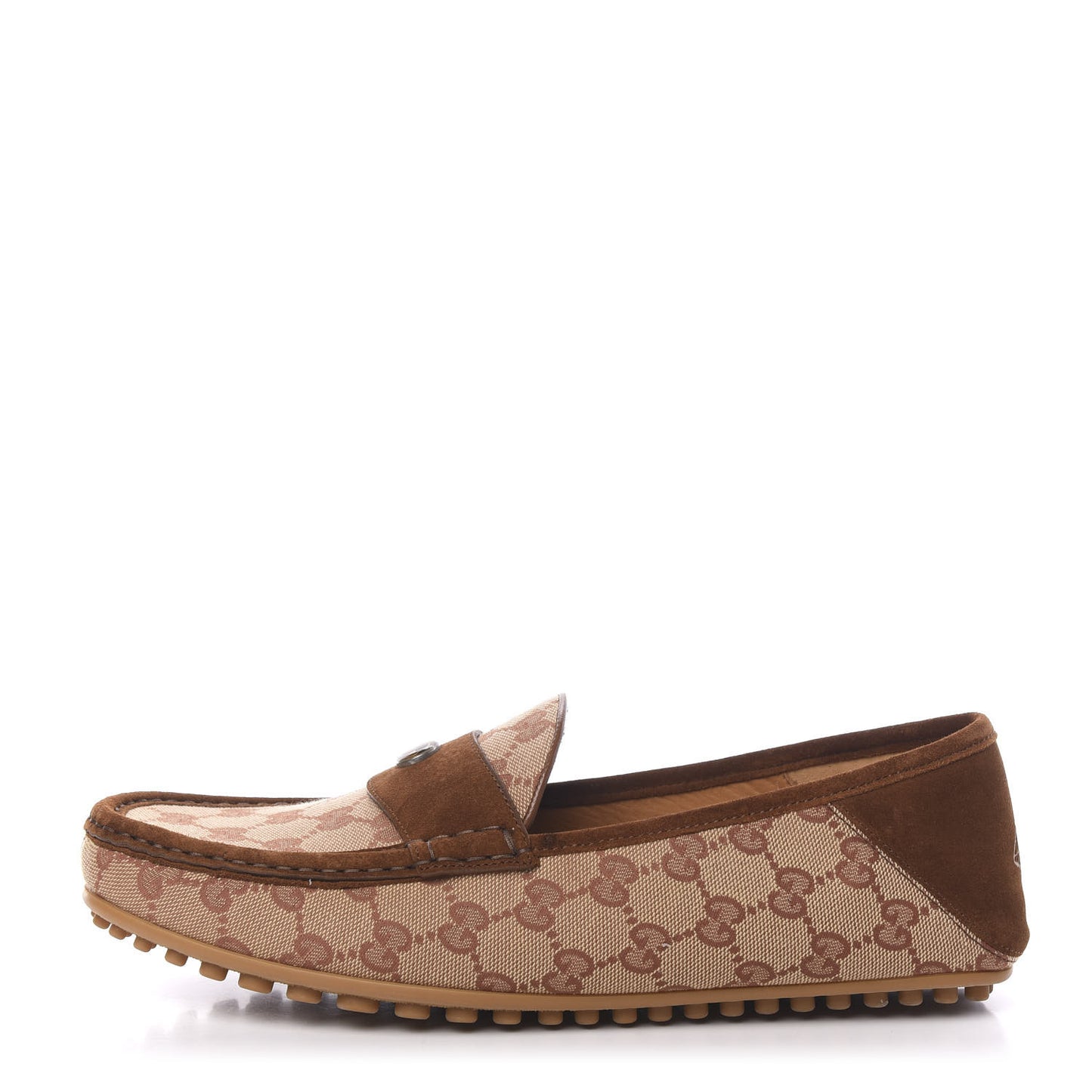 GG Monogram Suede Mens Driver Loafers 9 Beige Ruggine Cuir