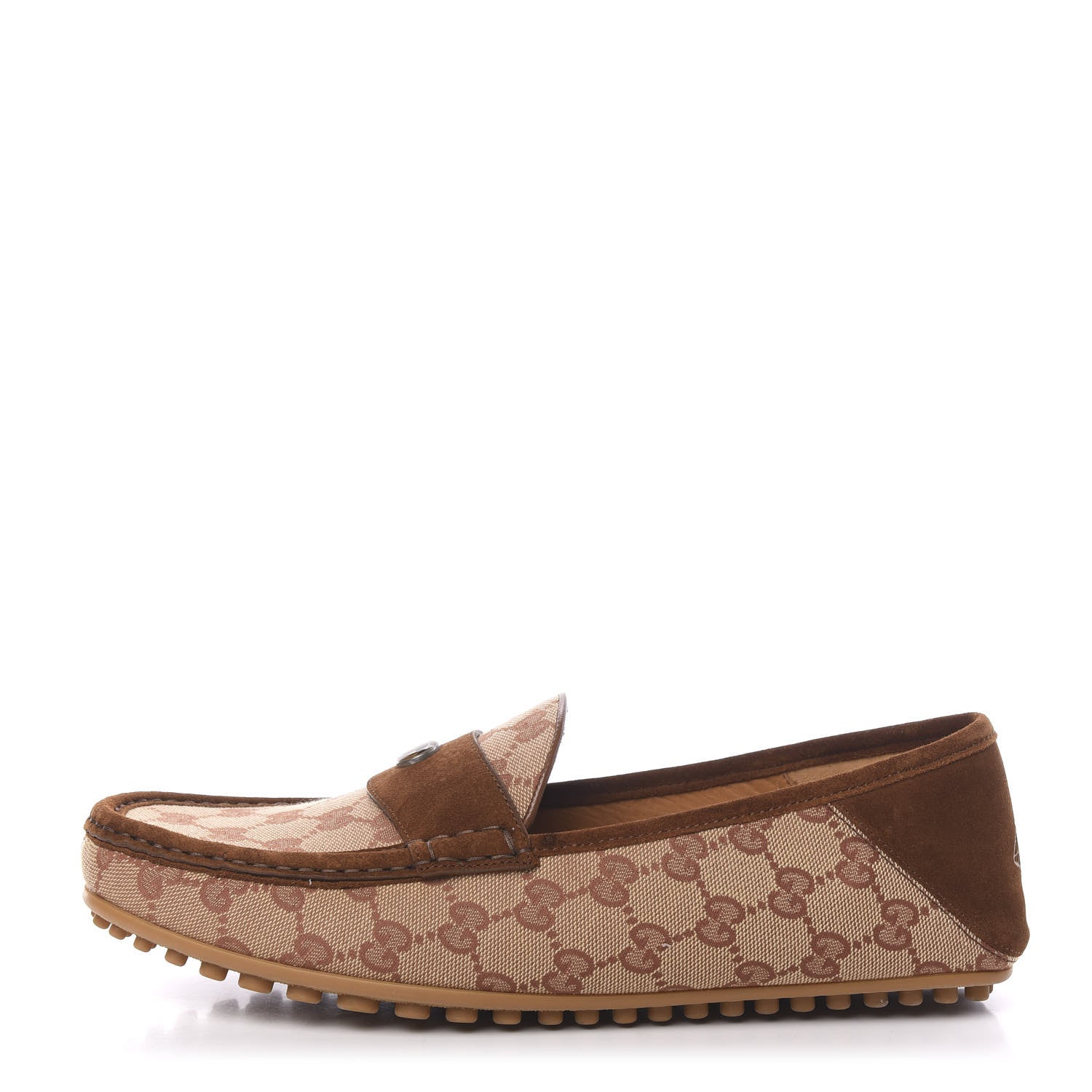 Gucci GG Monogram Suede Mens Driver Loafers 9 Beige Ruggine Cuir 1 of 11