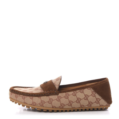 Gucci GG Monogram Suede Mens Driver Loafers 9 Beige Ruggine Cuir 1 of 11
