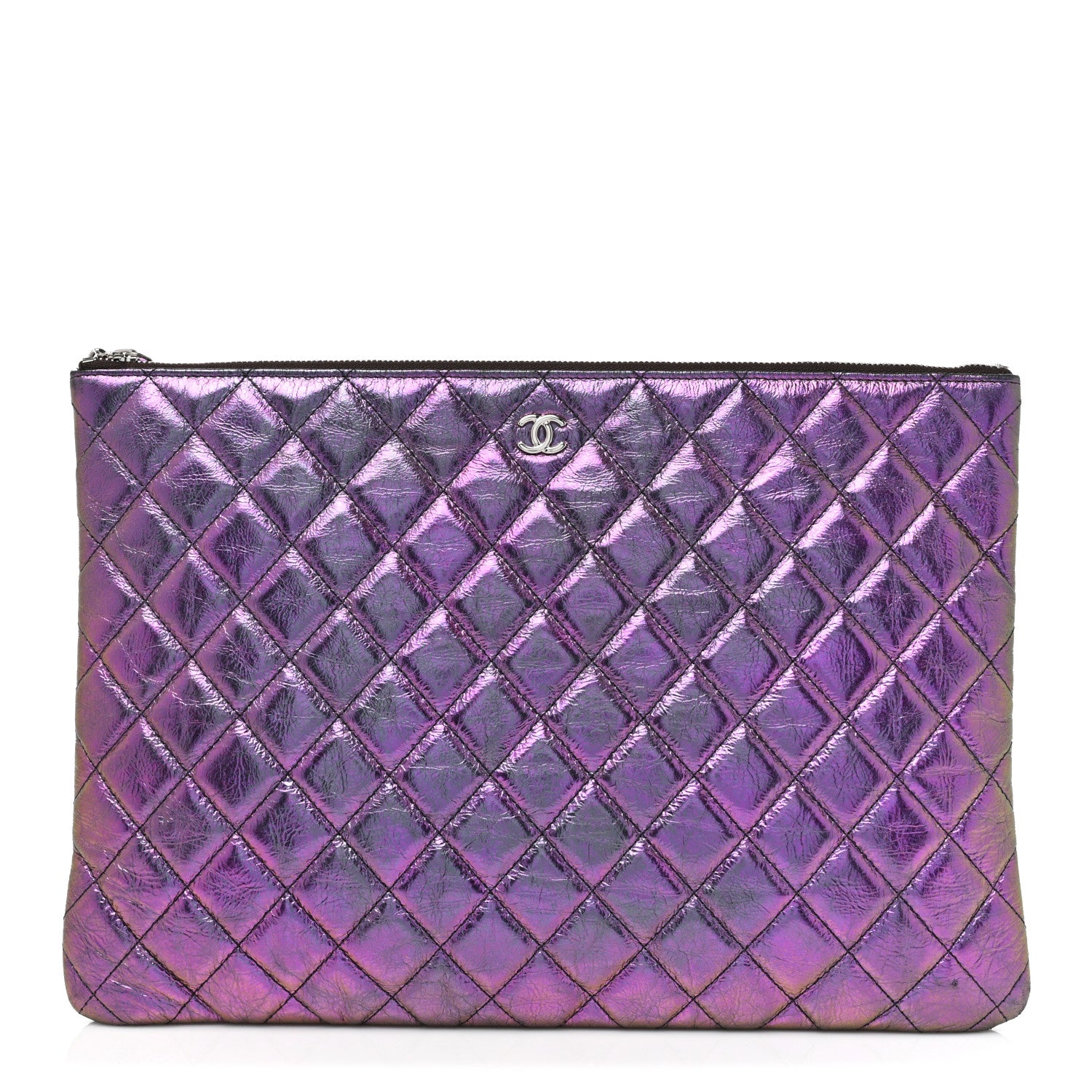 Chanel Iridescent Crumpled Calfskin CC Ripples Medium Cosmetic Case Purple 1 of 12