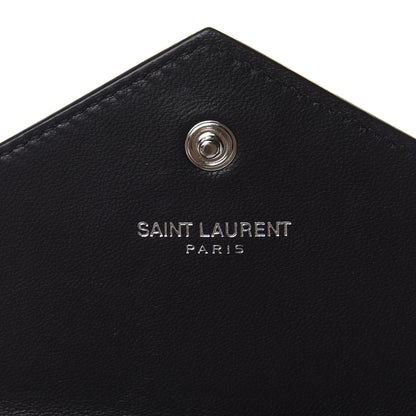 Saint Laurent Calfskin Crocodile Embossed Small Monogram Envelope Wallet Black 5 of 9