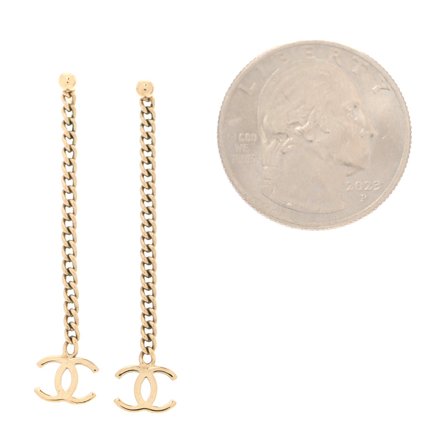 Chanel CC Long Drop Earrings Gold 2 of 3