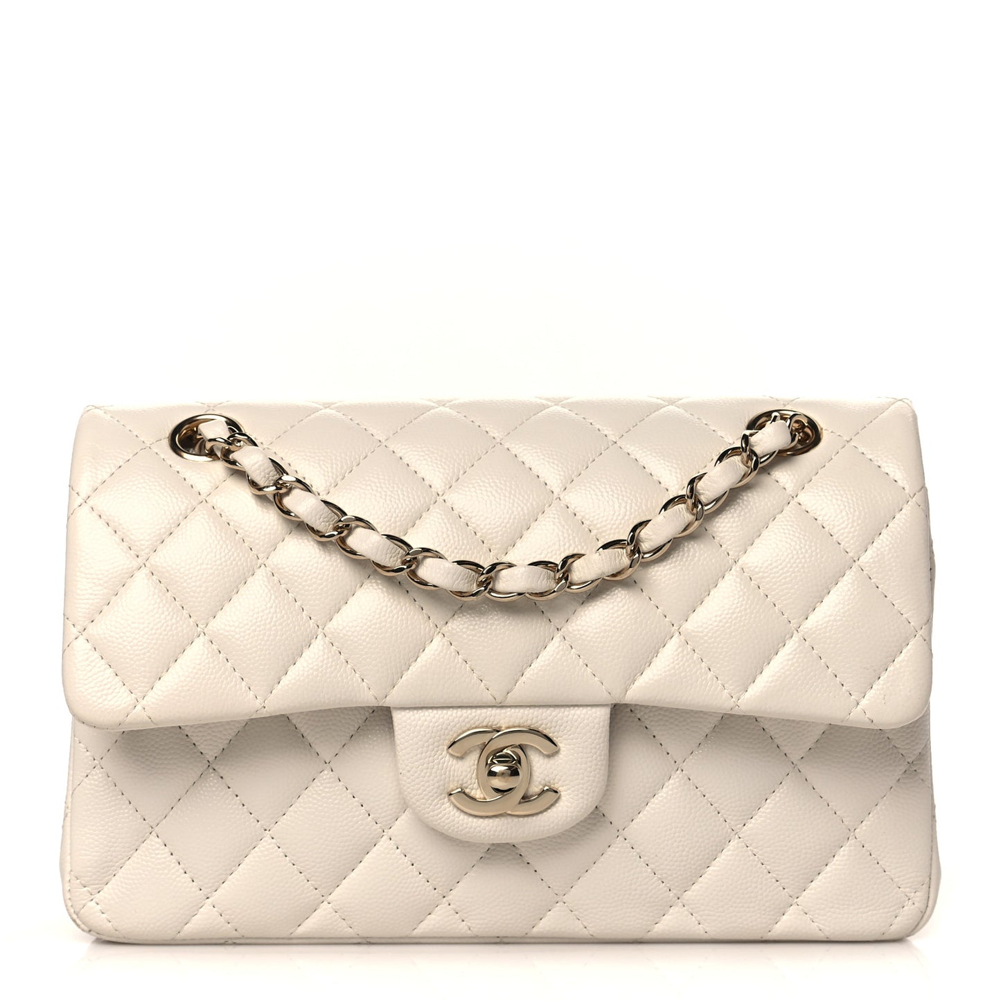 Caviar Quilted Small Double Flap White