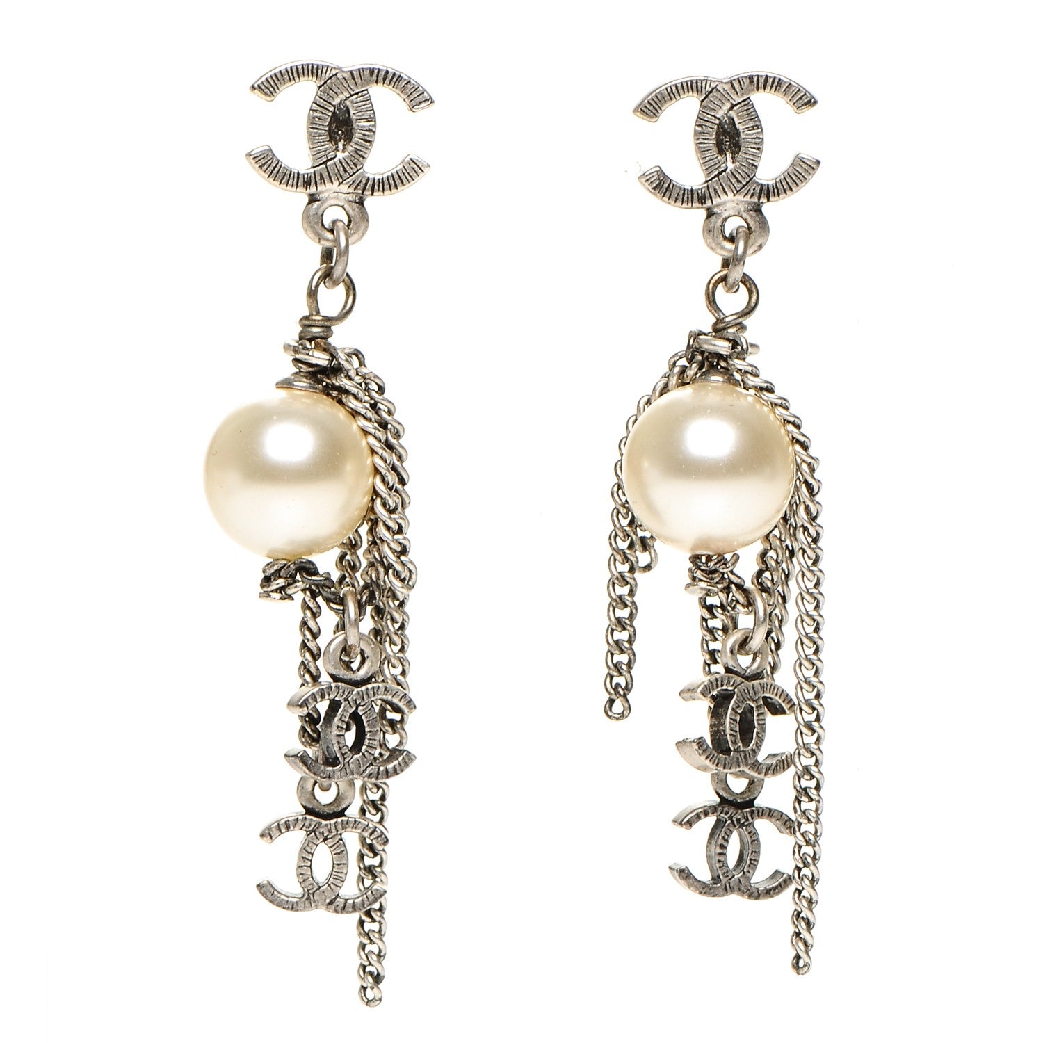 Chanel Ruthenium Pearl CC Drop Earrings 1 of 5