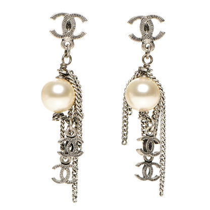 Chanel Ruthenium Pearl CC Drop Earrings 1 of 5