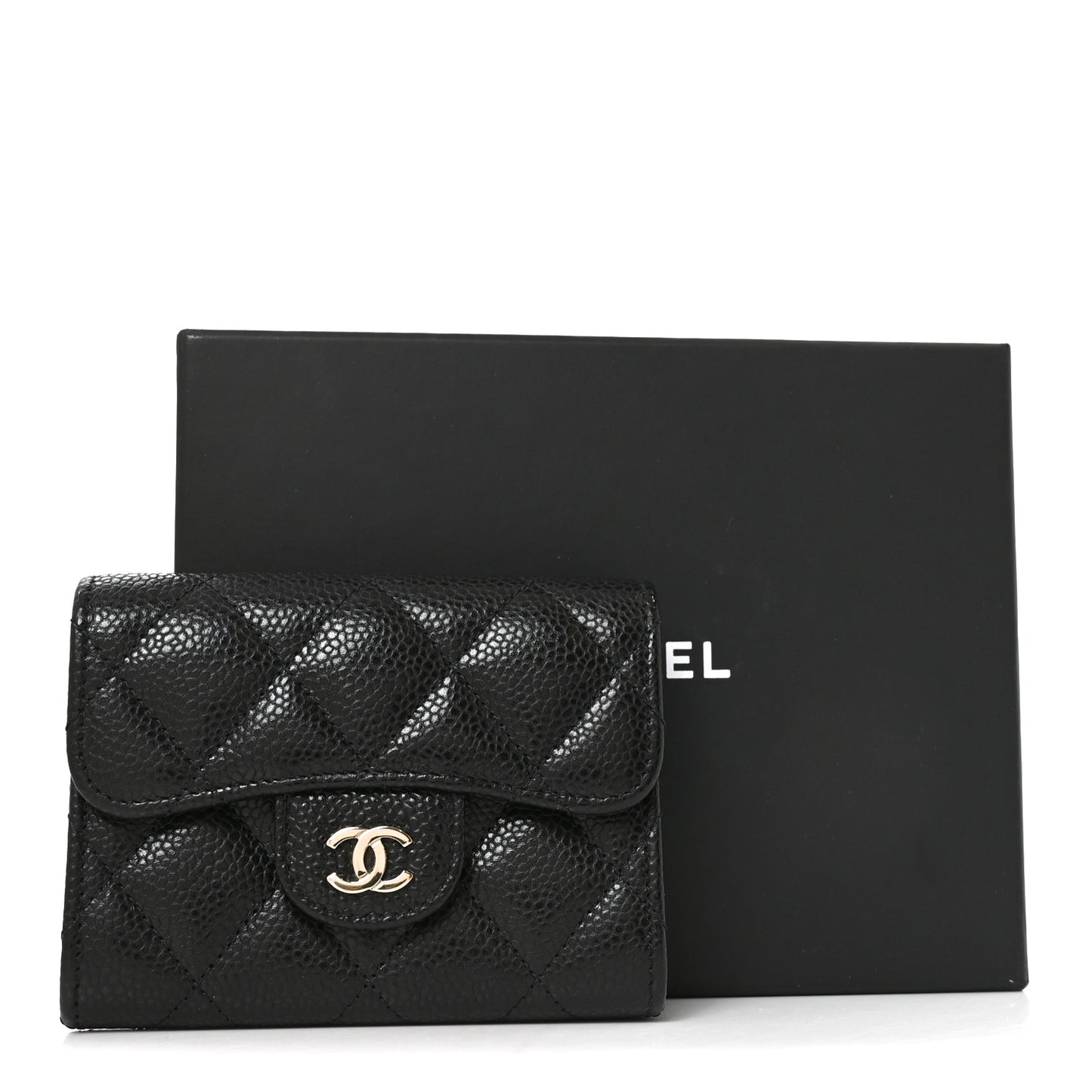 Caviar Quilted Flap Card Holder Wallet Black