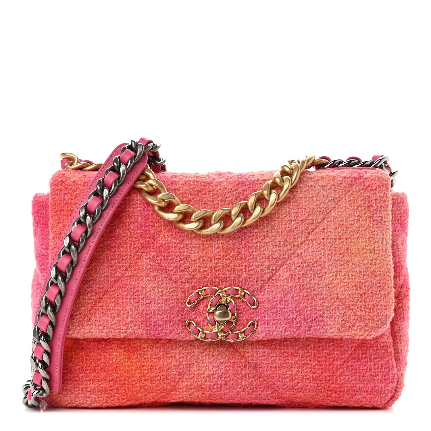 Chanel Tweed Quilted Medium Chanel 19 Flap Coral Pink 1 of 9