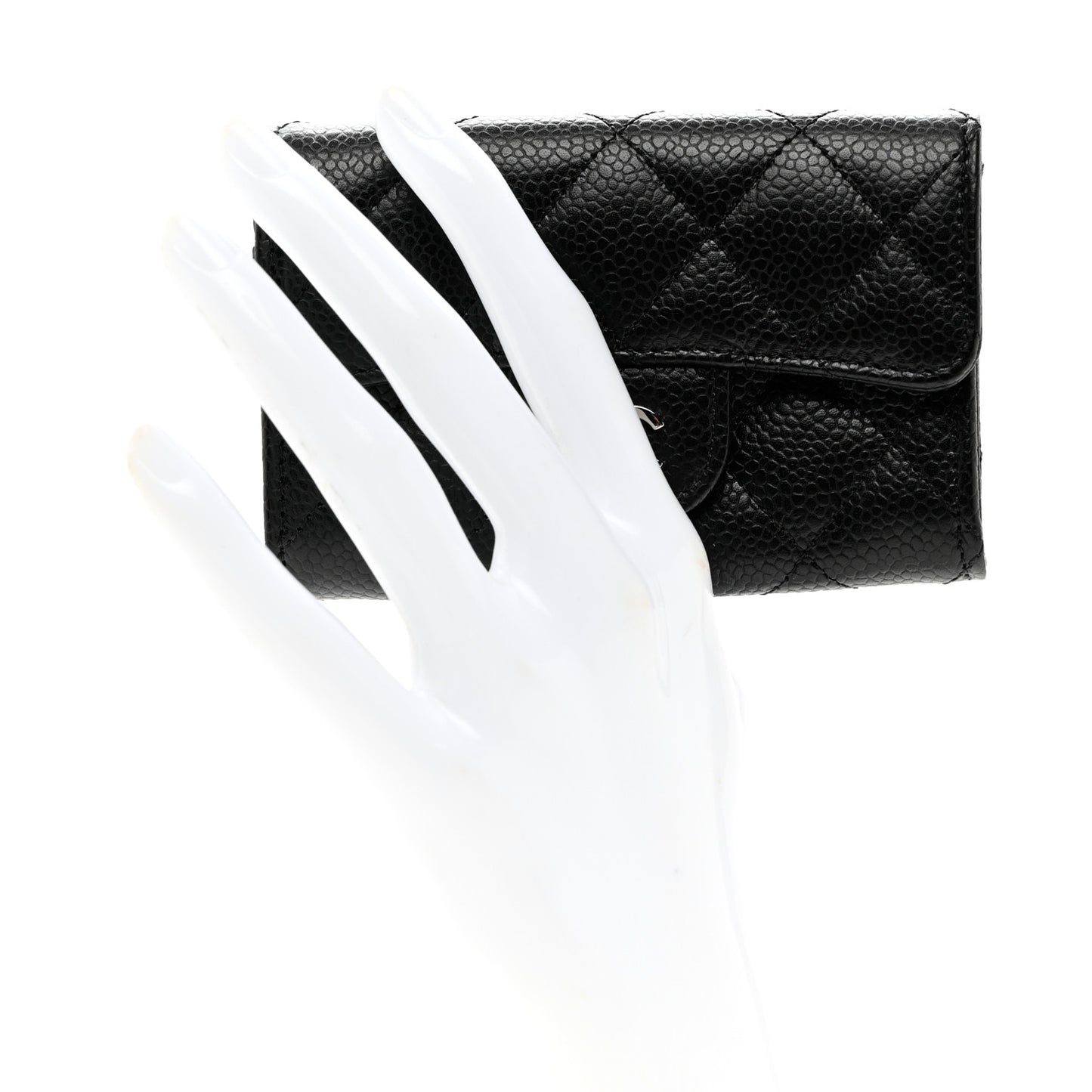 Caviar Quilted Flap Card Holder Wallet Black