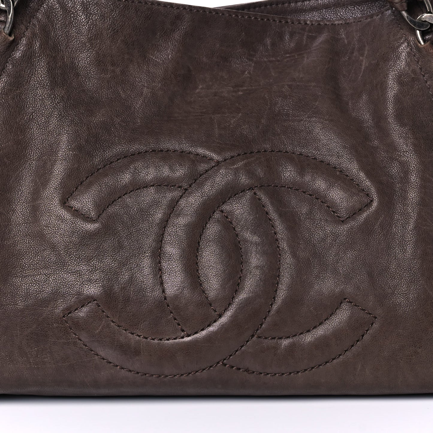 Calfskin East West Modern Chain Tote Dark Brown