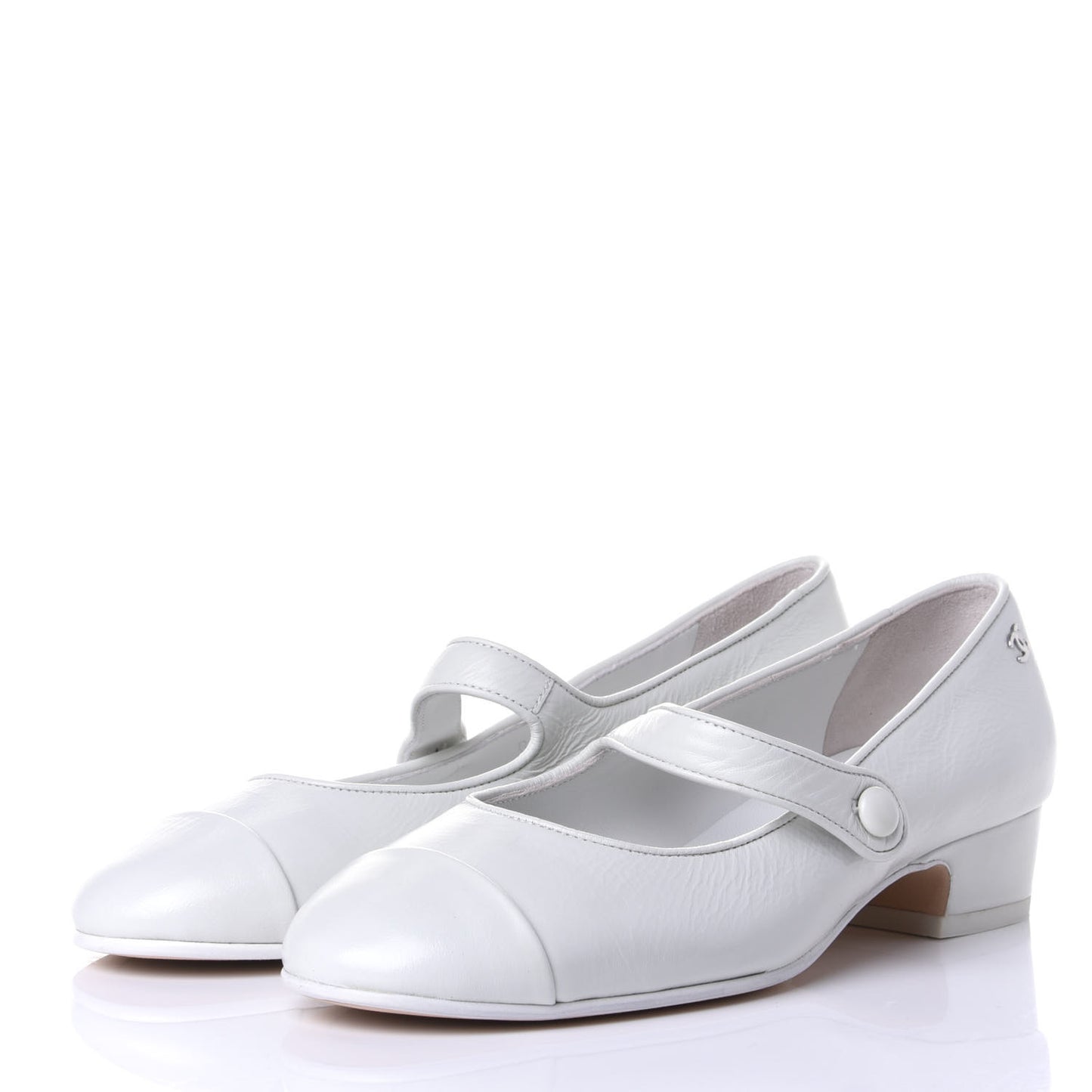 Patent Calfskin Mary Jane Strap Pumps 37.5 White