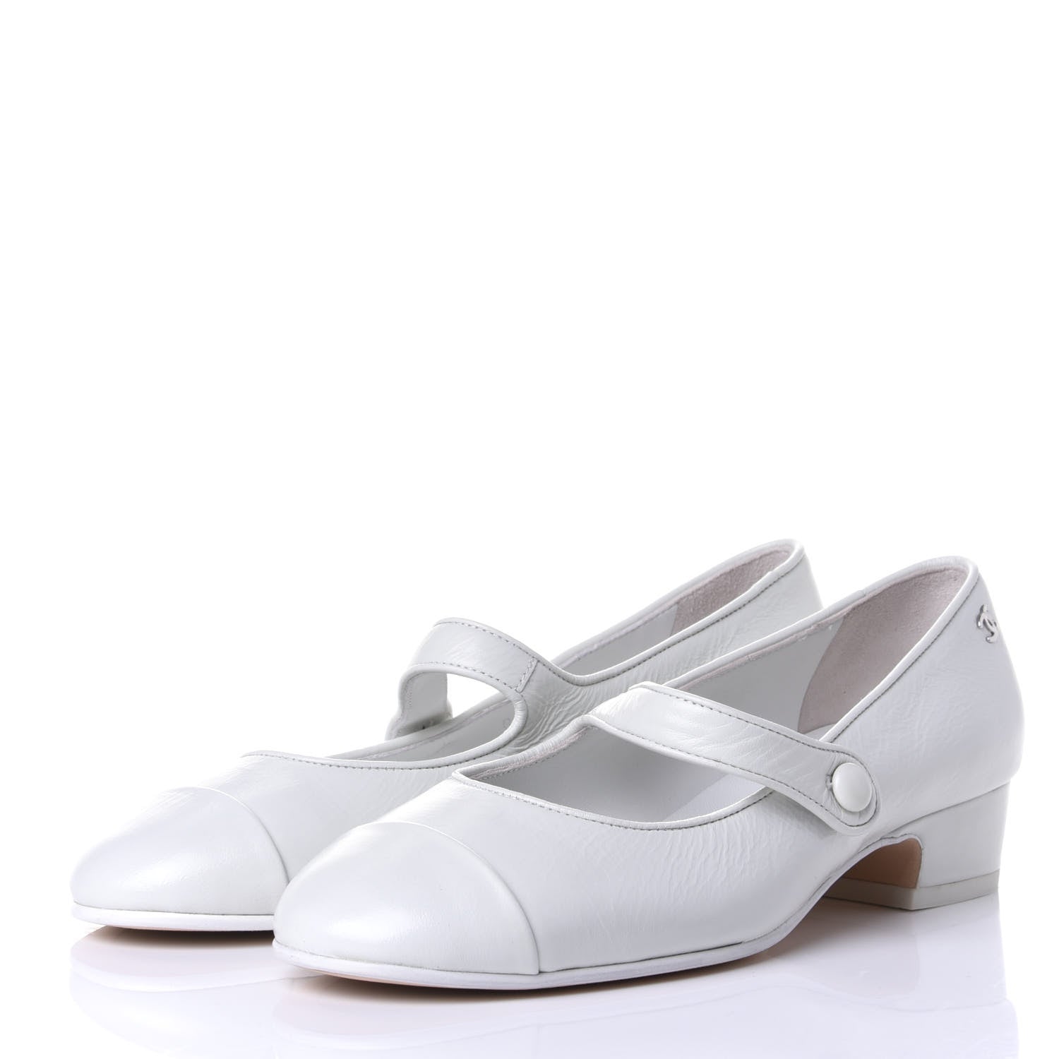 Chanel Patent Calfskin Mary Jane Strap Pumps 37.5 White 3 of 9