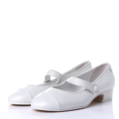Chanel Patent Calfskin Mary Jane Strap Pumps 37.5 White 3 of 9