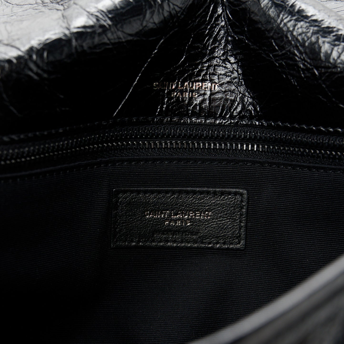 Crinkled Calfskin Matelasse Monogram Medium Niki Chain Satchel Black