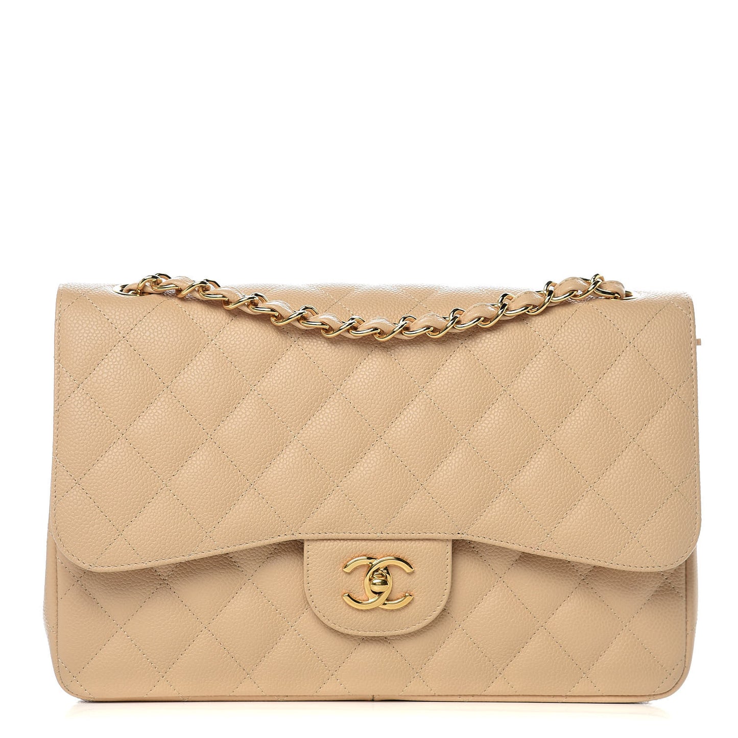Caviar Quilted Jumbo Double Flap Beige Clair